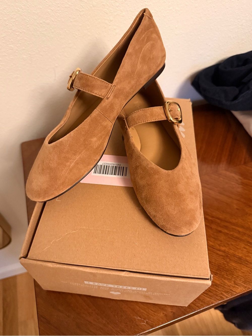 Madewell Camel Suede Remy Mary Jane Flats with Gold Buckle